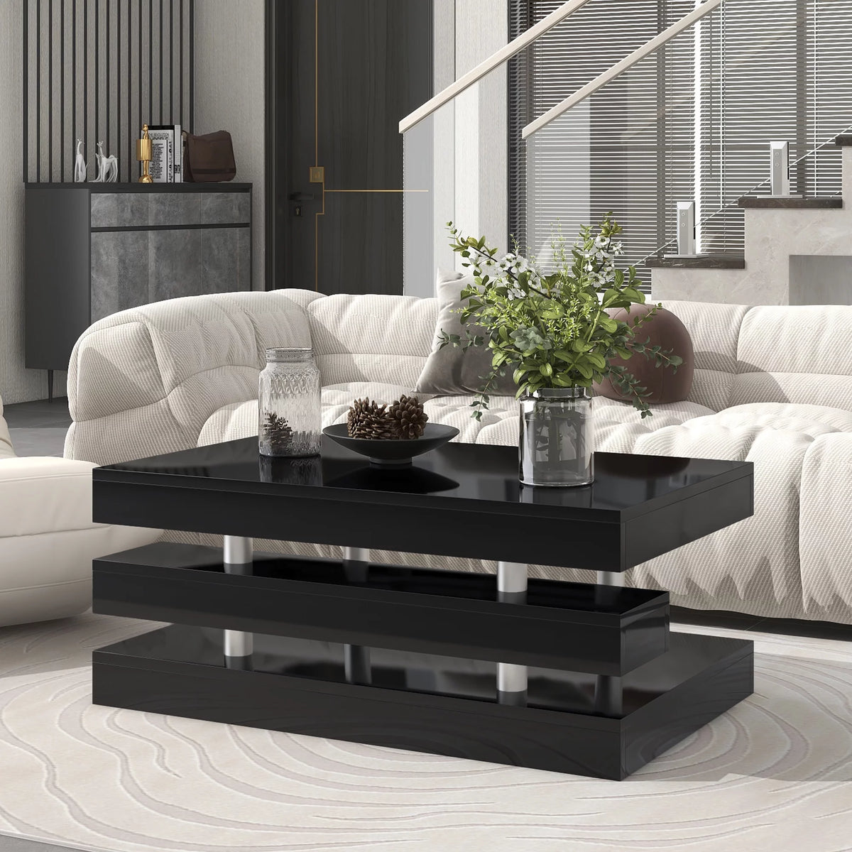 2-Tier Coffee Table with Silver Legs O406