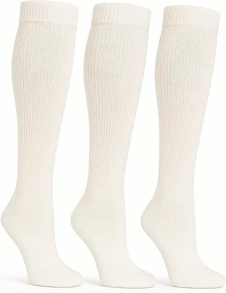 White Diabetic Knee High Socks for Men 3 Pairs P654