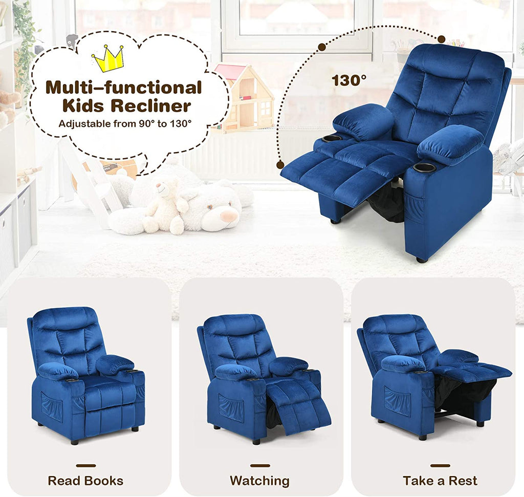 Rose Velvet Kids Recliner Chair with Cup Holder J317769