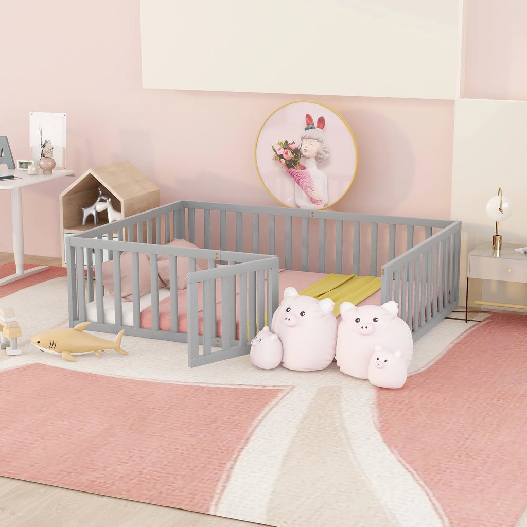 Full Size Gray Wood Daybed Frame with Fence G249783