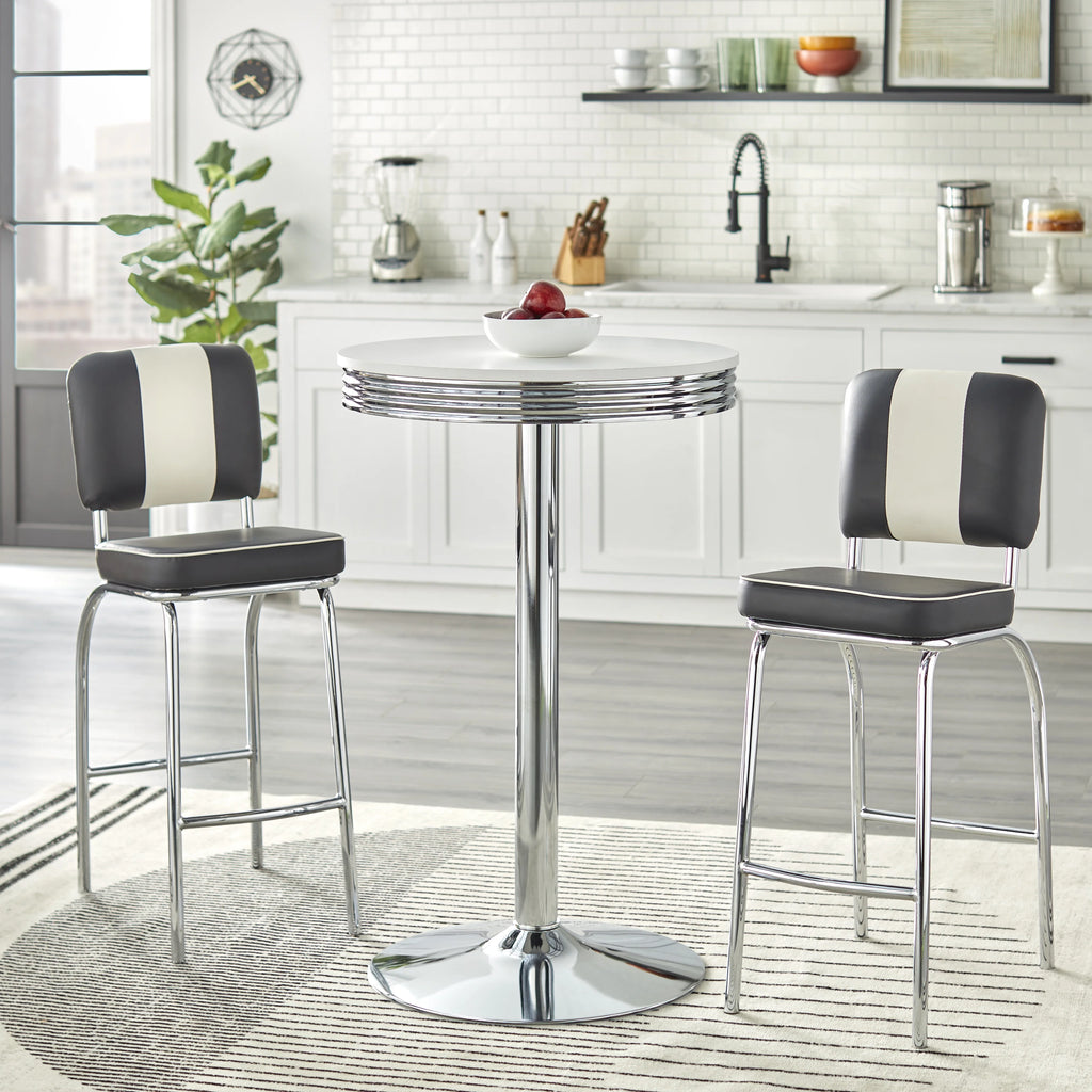 Round Bar Table 43.5" Tall White and Chrome M479331