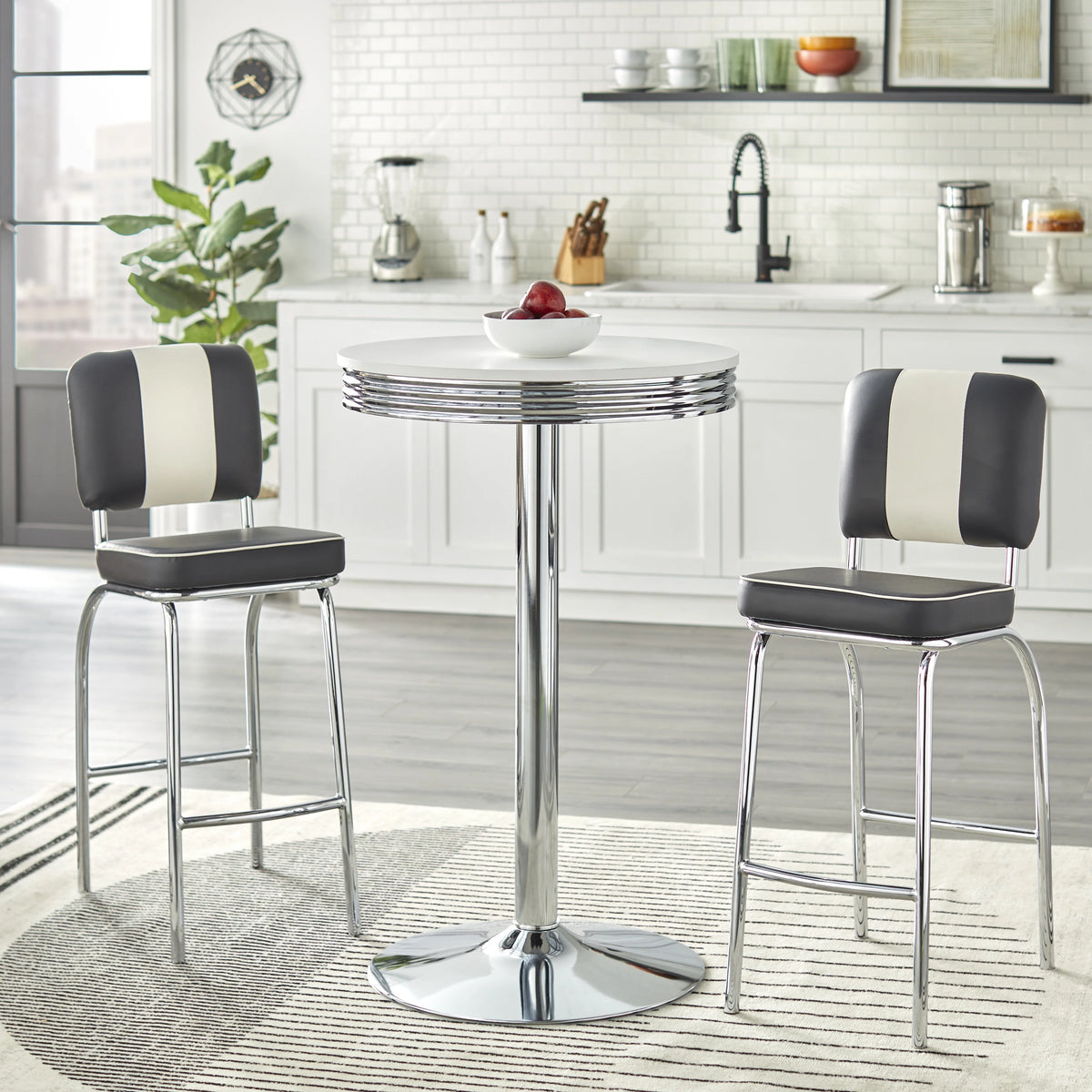 Round Bar Table 43.5" Tall White and Chrome M479331