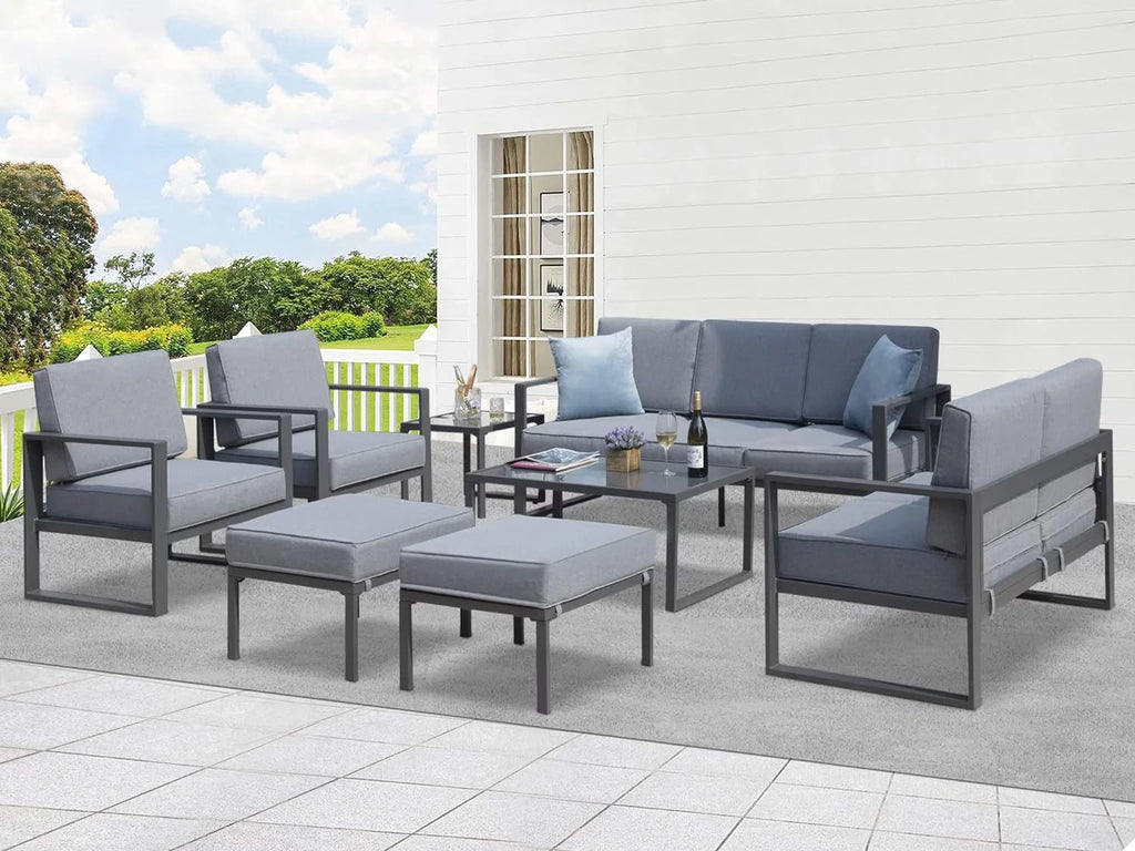 8 Piece Aluminum Patio Sofa Set with Ottomans and Coffee Table T91641