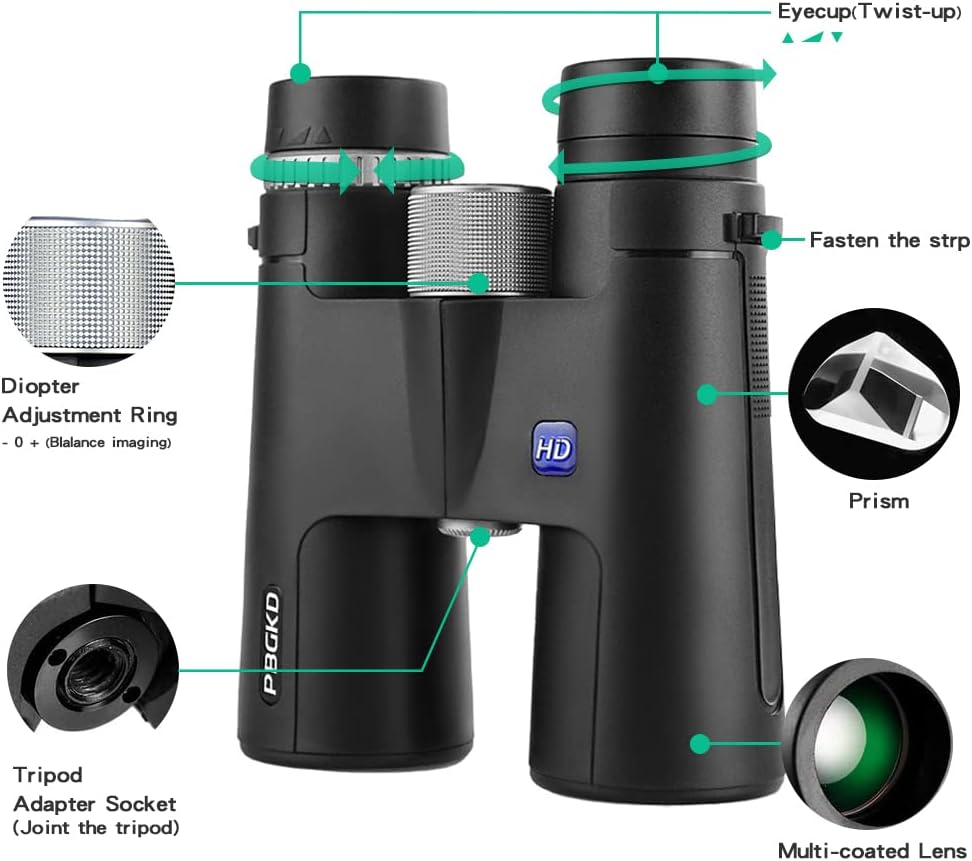 12x42 HD Roof Prism Waterproof Binoculars with Tripod Carrying Case Mobile Phone Clip Pack of 2 E256