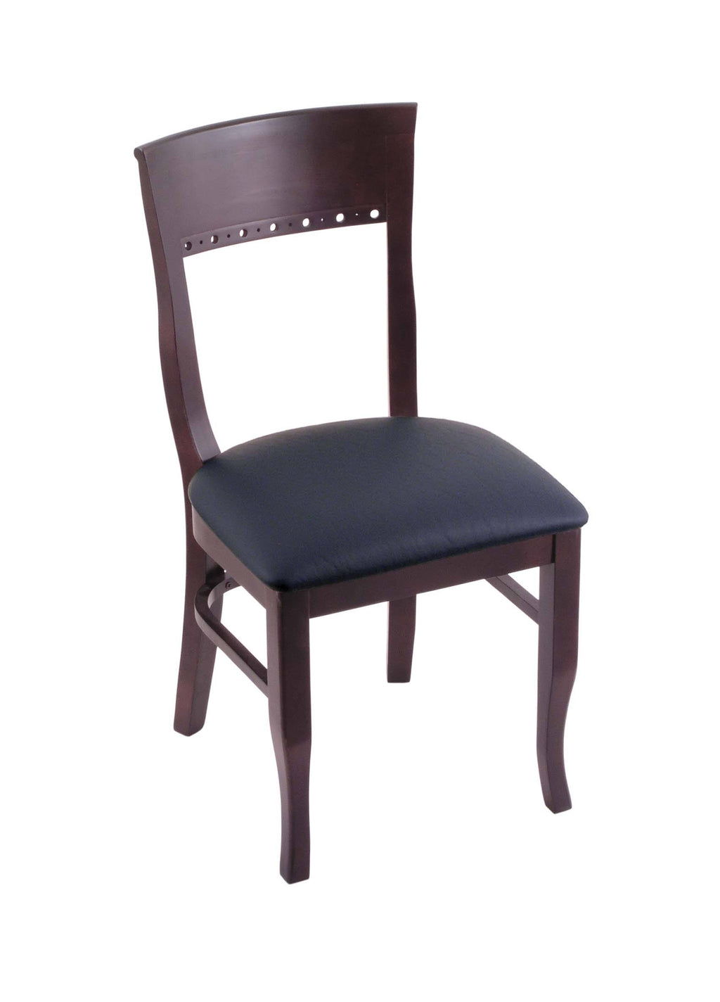 Dark Cherry Finish Bar Stool Chair with Dark Blue Seat W465