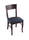Dark Cherry Finish Bar Stool Chair with Dark Blue Seat W465