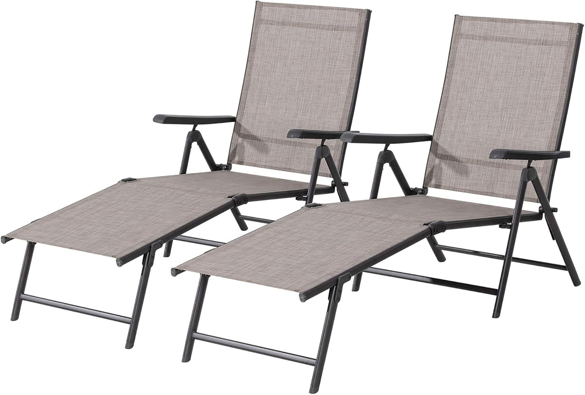 Outdoor Lounge Chairs Set of 2, Lightweight Folding Reclining Texilene Patio Chair with Adjustable Backrest G54239