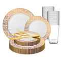 White with Pink and Gold Mosaic Rim Round Plastic Wedding Value Set L808098