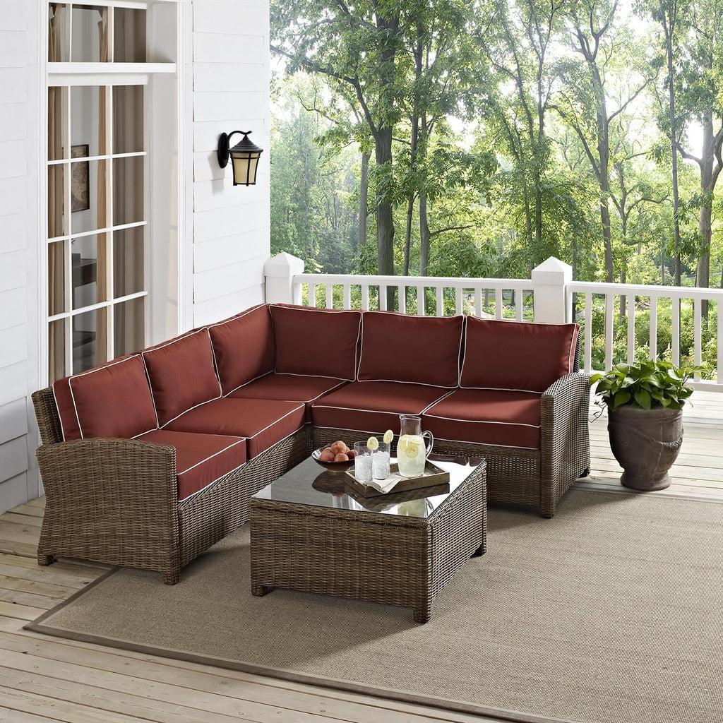 4Pc Outdoor Wicker Sectional Set Sangria Weathered Brown V52790