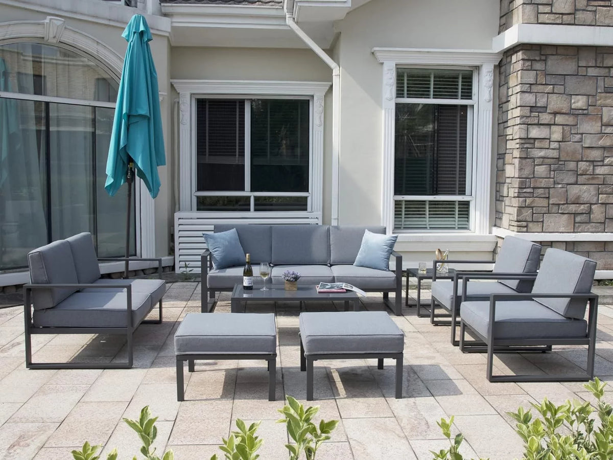 8 Piece Aluminum Patio Sofa Set with Ottomans and Coffee Table T91641