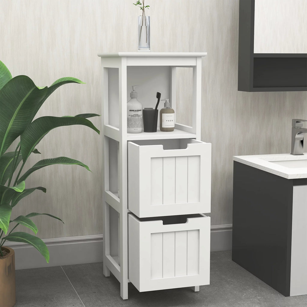 White 2 Drawer 1 Shelf Wood Bathroom Floor Cabinet X10336