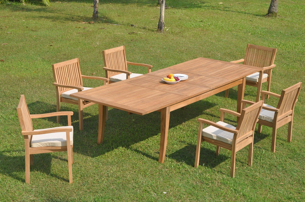 Grade-A Teak 7 Pc 6 Seater Double Extension Dining Set N98548