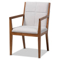 Greyish Beige Fabric Upholstered Walnut Brown Wood Accent Chair O56615