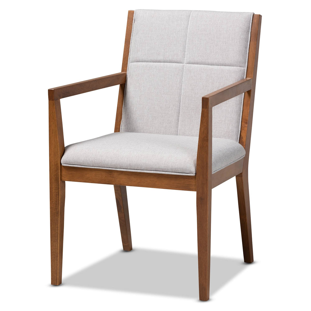 Greyish Beige Fabric Upholstered Walnut Brown Wood Accent Chair O56615