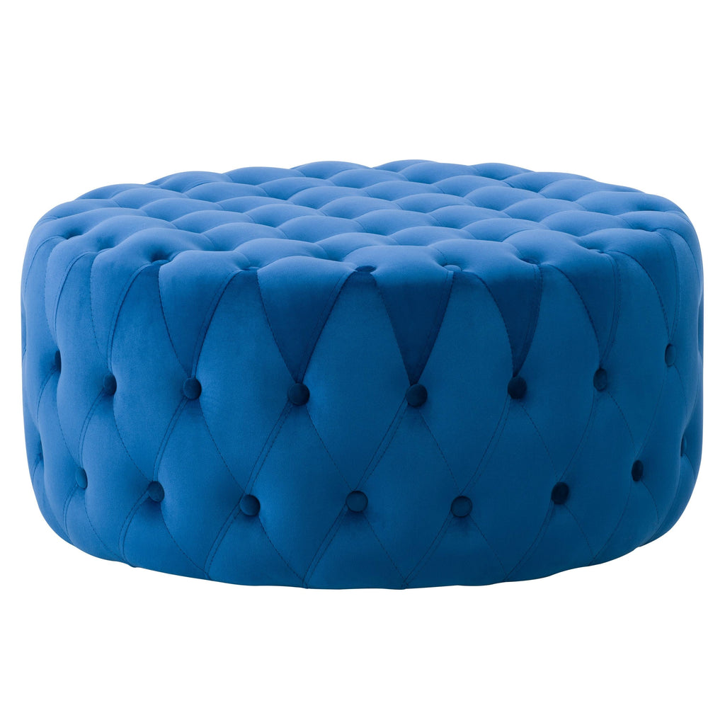 Blue Velvet Large Round Tufted Ottoman N15311