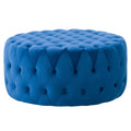 Blue Velvet Large Round Tufted Ottoman N15311
