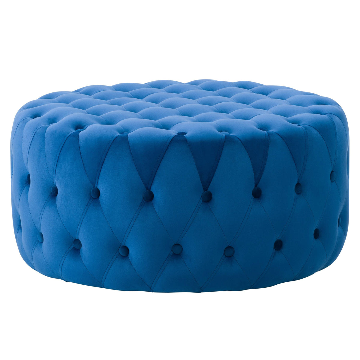 Blue Velvet Large Round Tufted Ottoman N15311