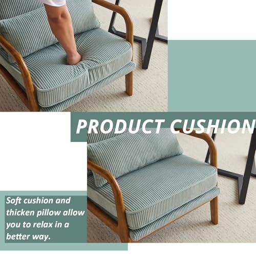 Teal Corduroy Upholstered Accent Chair with Pillow L736