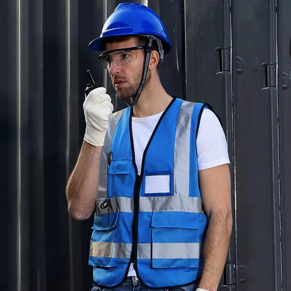 5 Pockets High Visibility Zipper Front Safety Vest with Reflective Strips, Pack of 10 B678