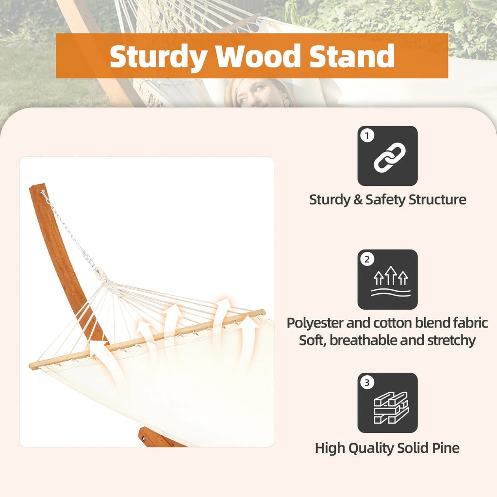 14FT Wooden Double Hammock with Stand U756866