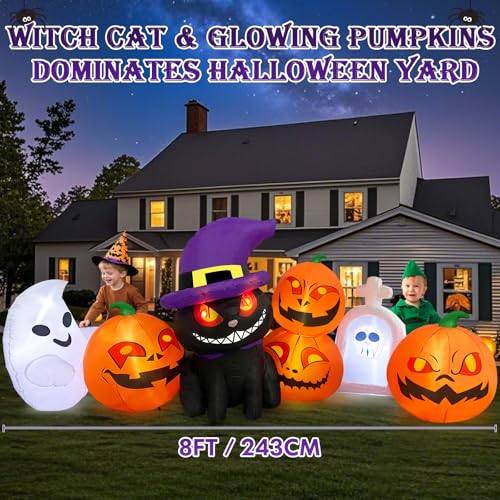 8 FT Halloween Inflatable Pumpkin Black Cat with LED Lights T66919