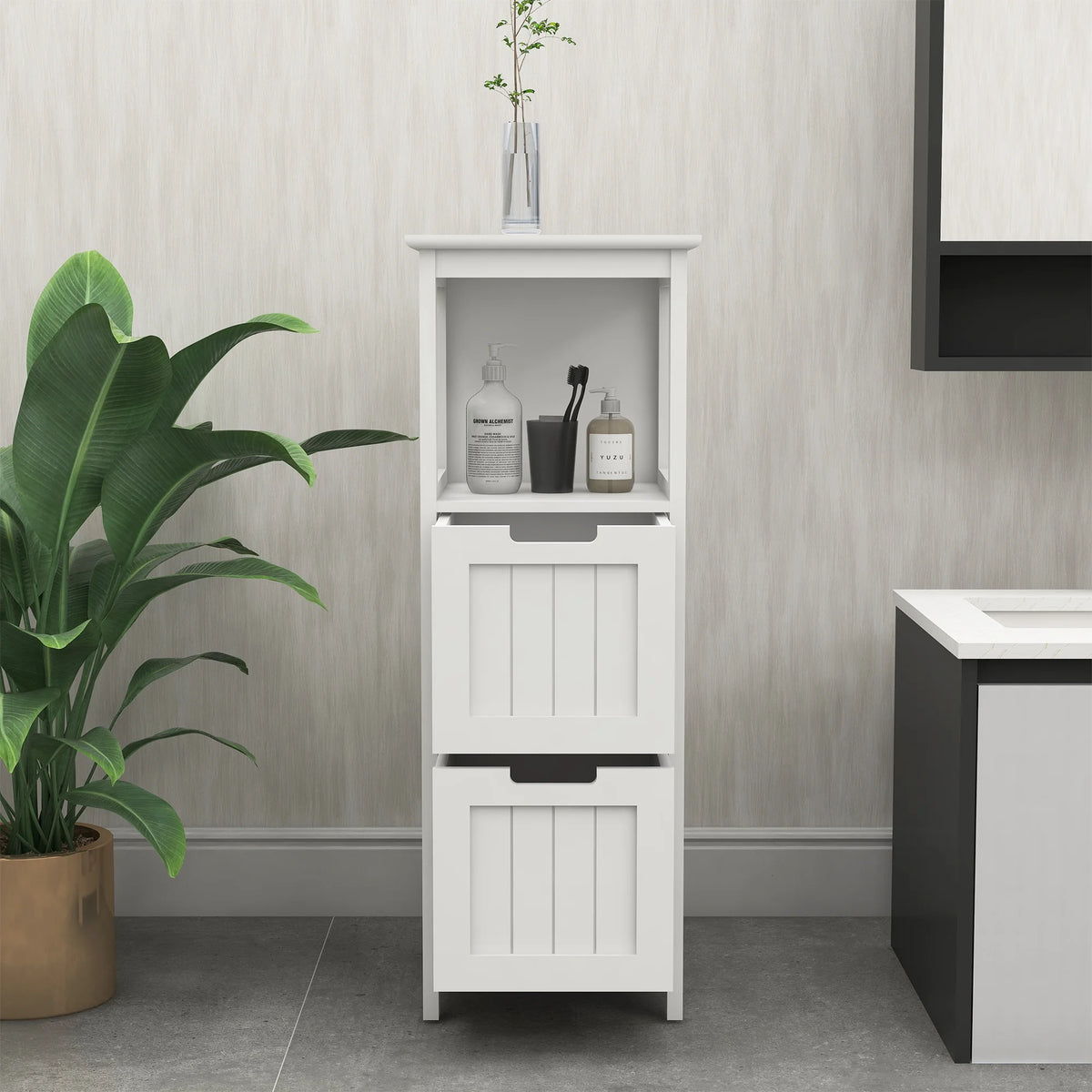 White 2 Drawer 1 Shelf Wood Bathroom Floor Cabinet X10336