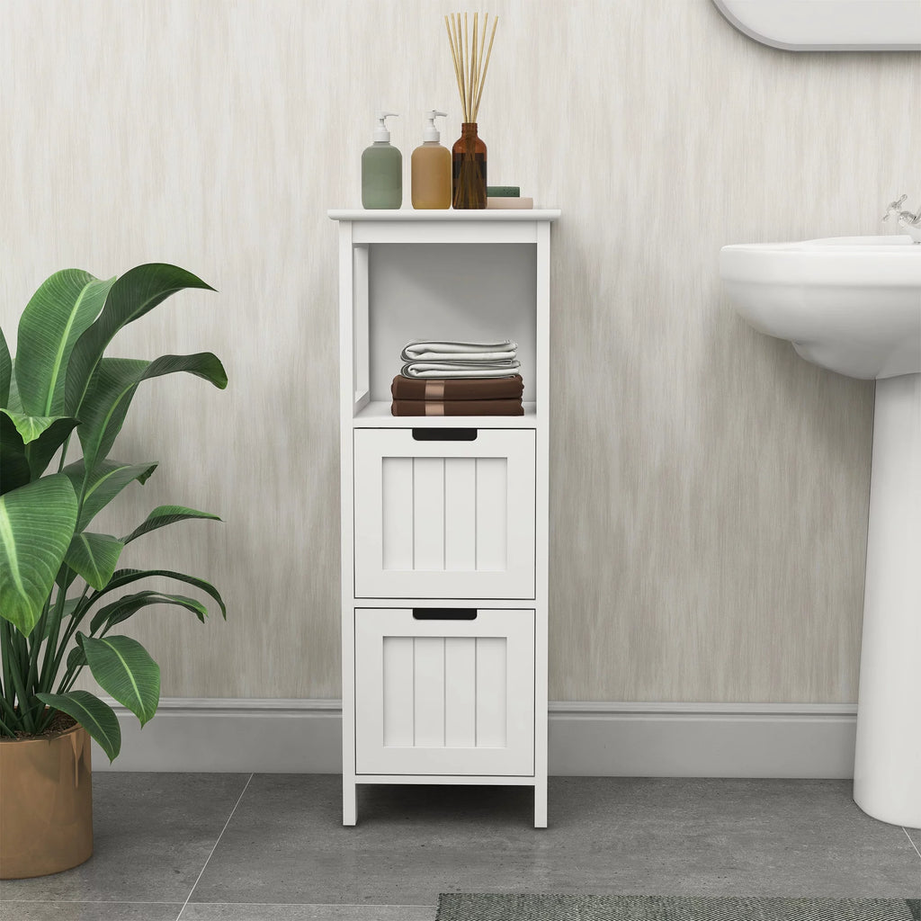 White 2 Drawer 1 Shelf Wood Bathroom Floor Cabinet X10336