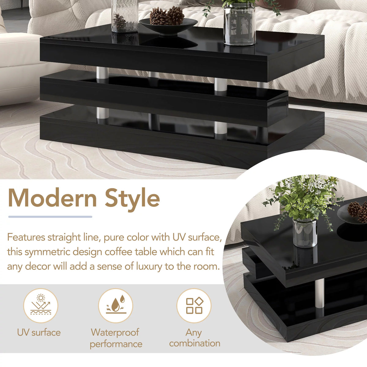 2-Tier Coffee Table with Silver Legs O406