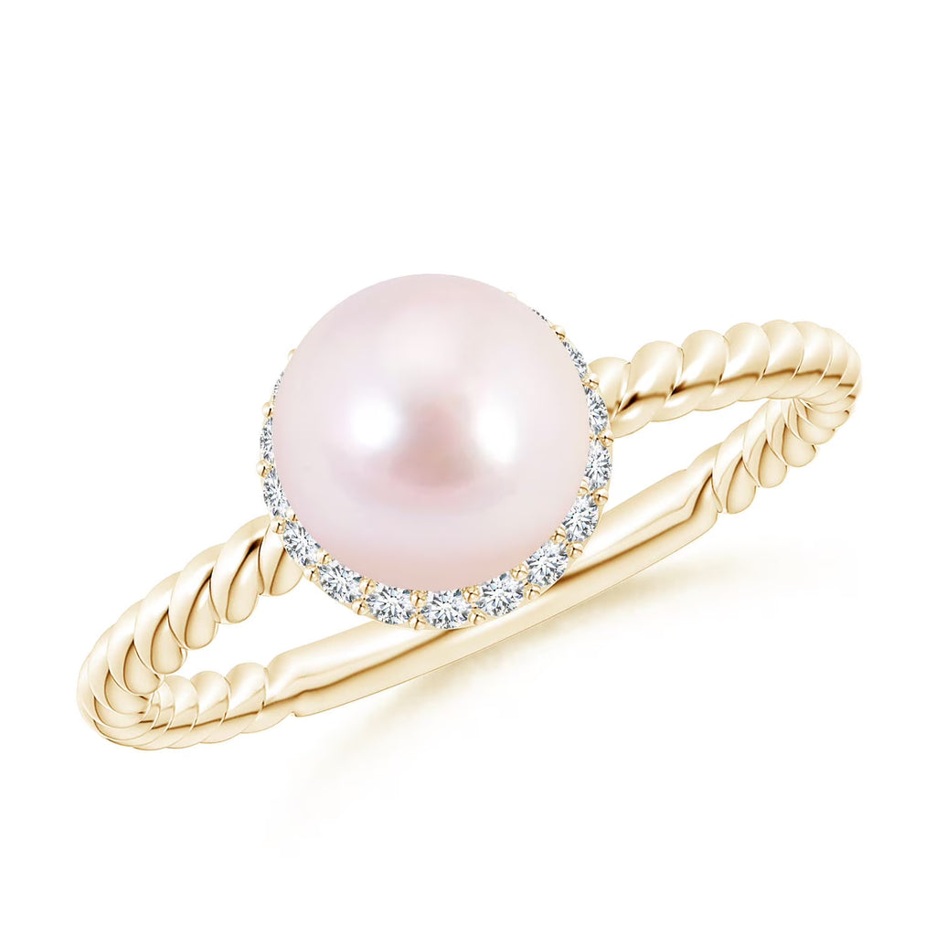 14K Yellow Gold Akoya Cultured Pearl & Diamond Halo Ring S772