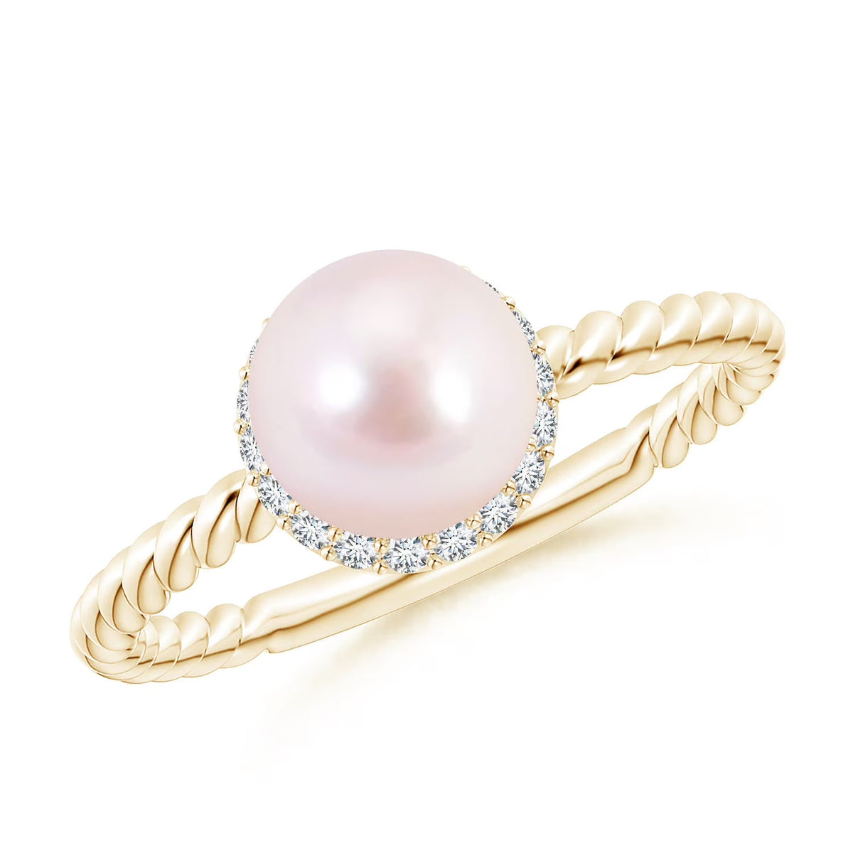 14K Yellow Gold Akoya Cultured Pearl & Diamond Halo Ring S772