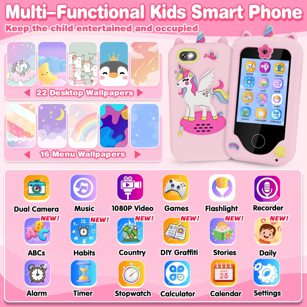 Kids Smart Phone Toy with MP3 Dual Camera 8G SD Card P547026