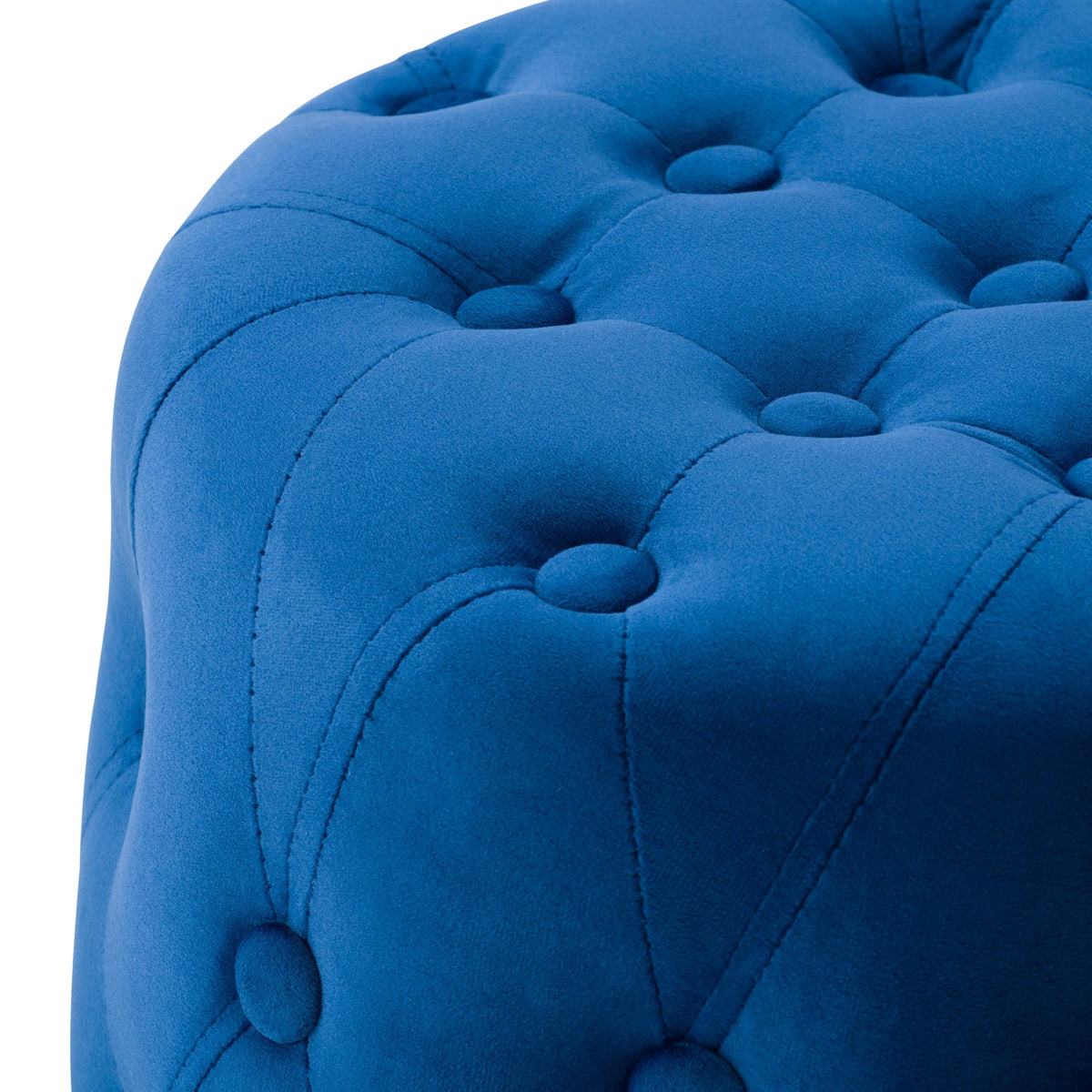 Blue Velvet Large Round Tufted Ottoman N15311