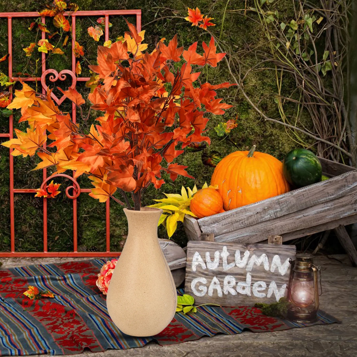 4Pcs Artificial Maple Leaves Branches 23in Orange S9419