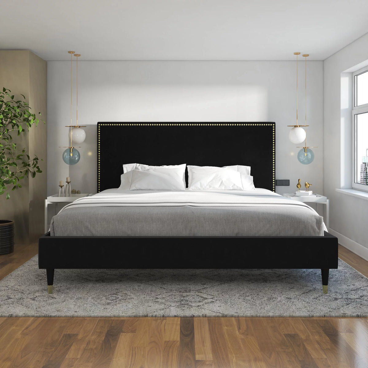 Black Velvet King Upholstered Bed M70868