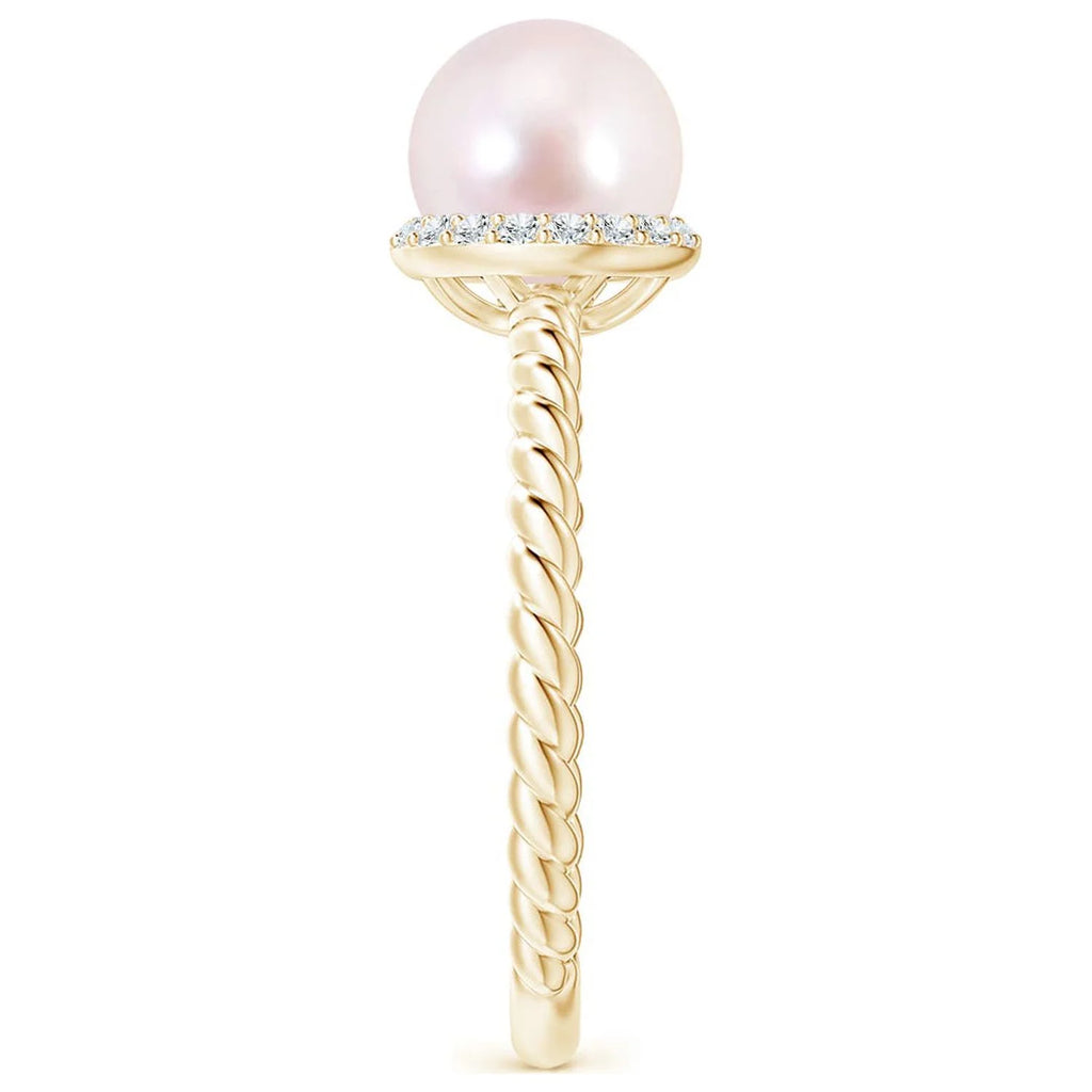 14K Yellow Gold Akoya Cultured Pearl & Diamond Halo Ring S772