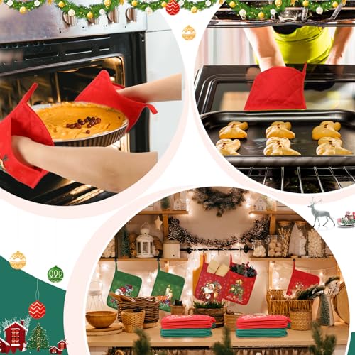 12 Pcs Christmas Pot Holders with Pocket Red and Green Heat Resistant Oven Mitts Z382378