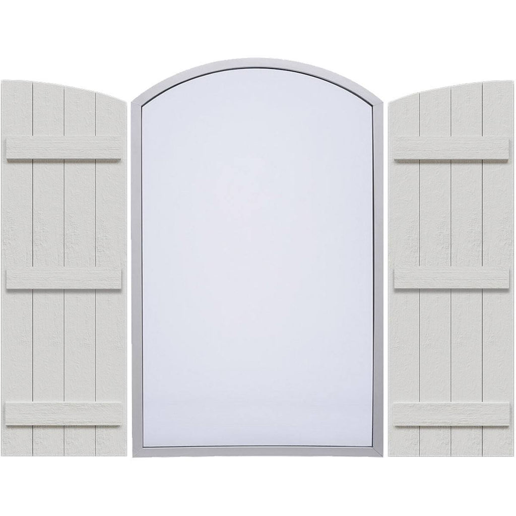 Rustic Faux Wood Shutters with Elliptical Arch Top O767721