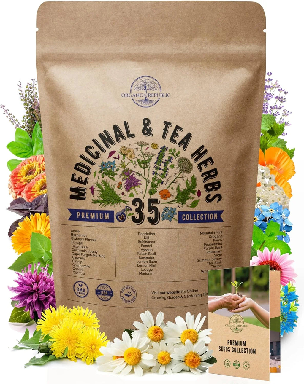 Medicinal & Tea Herb Seeds Variety Pack, 8200+ Non-GMO Heirloom X379282