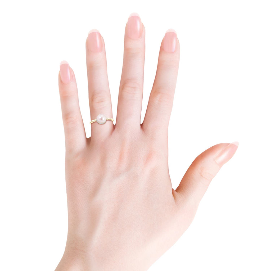 14K Yellow Gold Akoya Cultured Pearl & Diamond Halo Ring S772