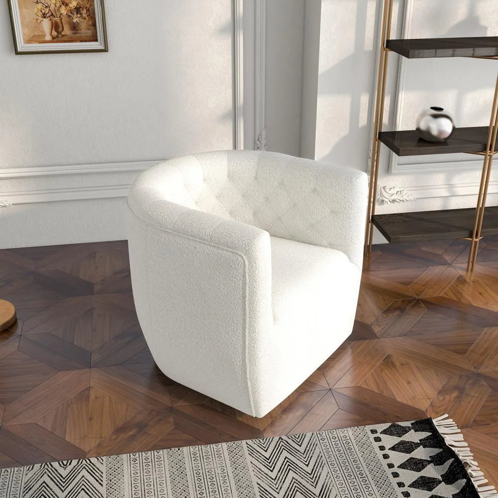 Cream Boucle Fabric Swivel Chair A8619