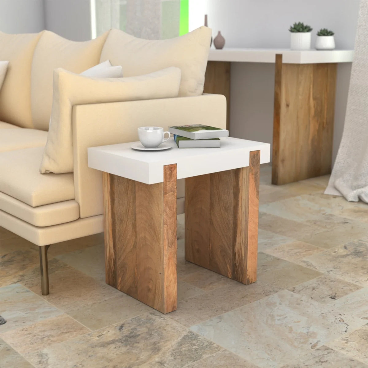 20 Inch Rectangular Mango Wood Side Table B613