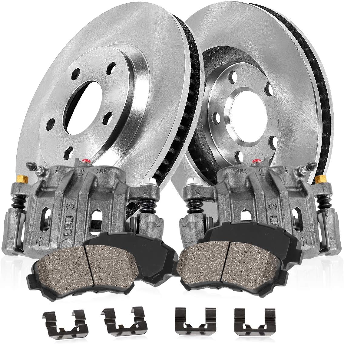 Premium Grade OE Loaded Calipers + Rotors + Low Dust Ceramic Brake Pads Kit E9402