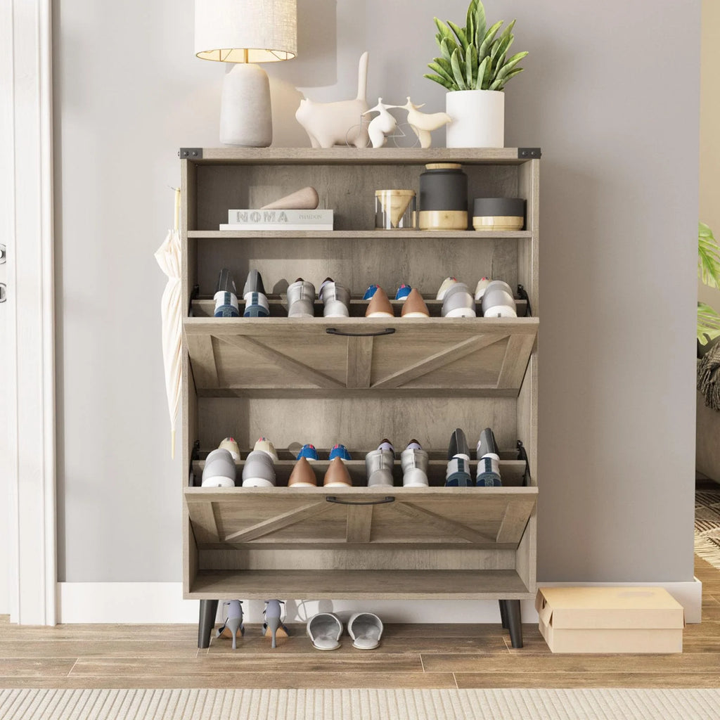 Grey Shoe Cabinet with 2 Flip Drawers S588797