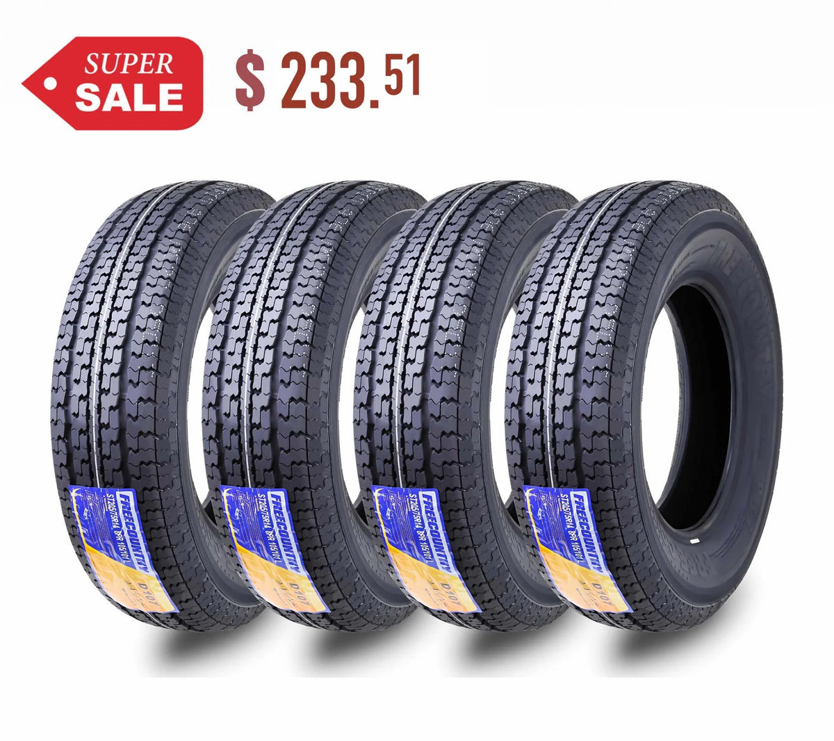 Set of 4 Steel Belted Radial Trailer Tires A113