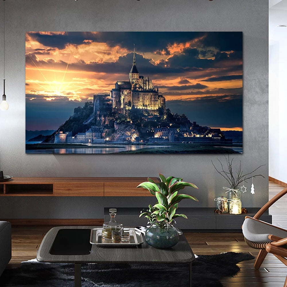 Framed Le Mont-Saint-Michel Wall Art Scenery Painting R4170