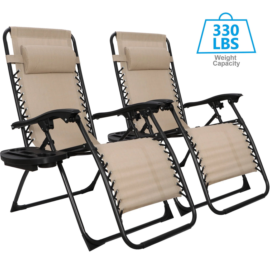 2 Pack Beige Steel Zero-Gravity Chair T476865