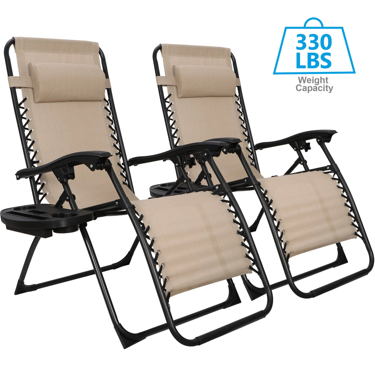 2 Pack Beige Steel Zero-Gravity Chair T476865