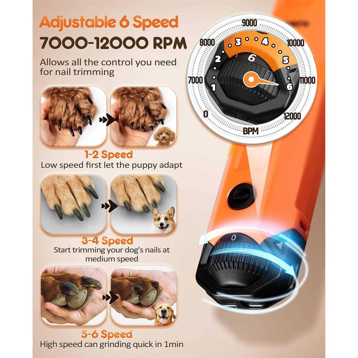 Adjustable 6 Speed Dog Nail Grinder T298