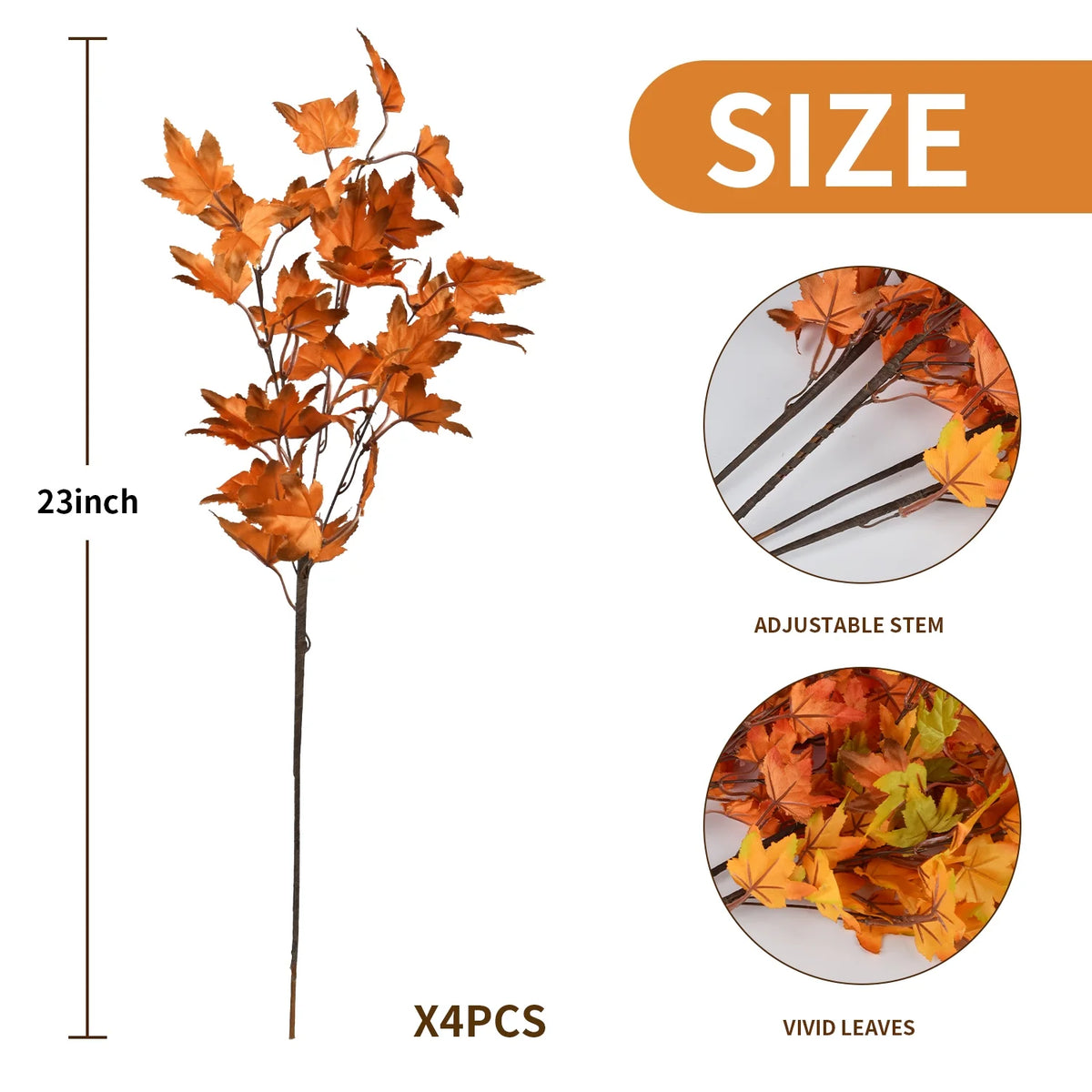 4Pcs Artificial Maple Leaves Branches 23in Orange S9419
