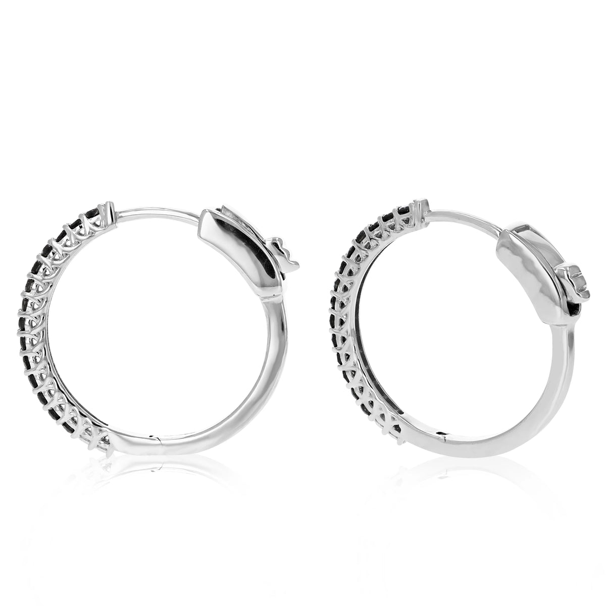 Black Diamond Hoop Earrings .925 Sterling Silver 3/4 Inch Y354391
